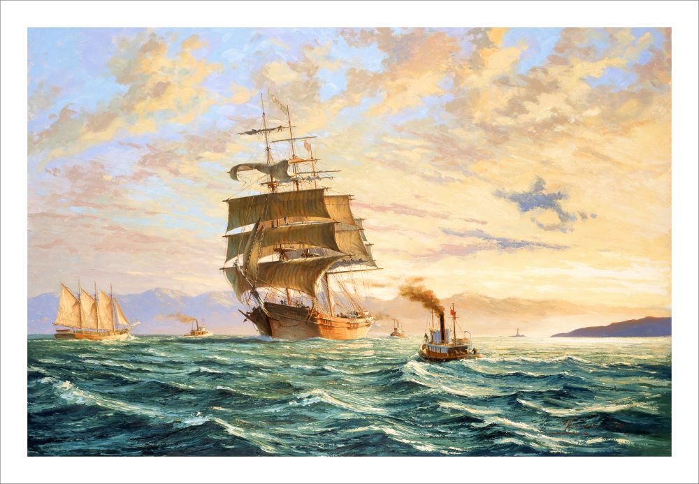 Arrival off Victoria, SV Titania - John Horton, Marine Artist